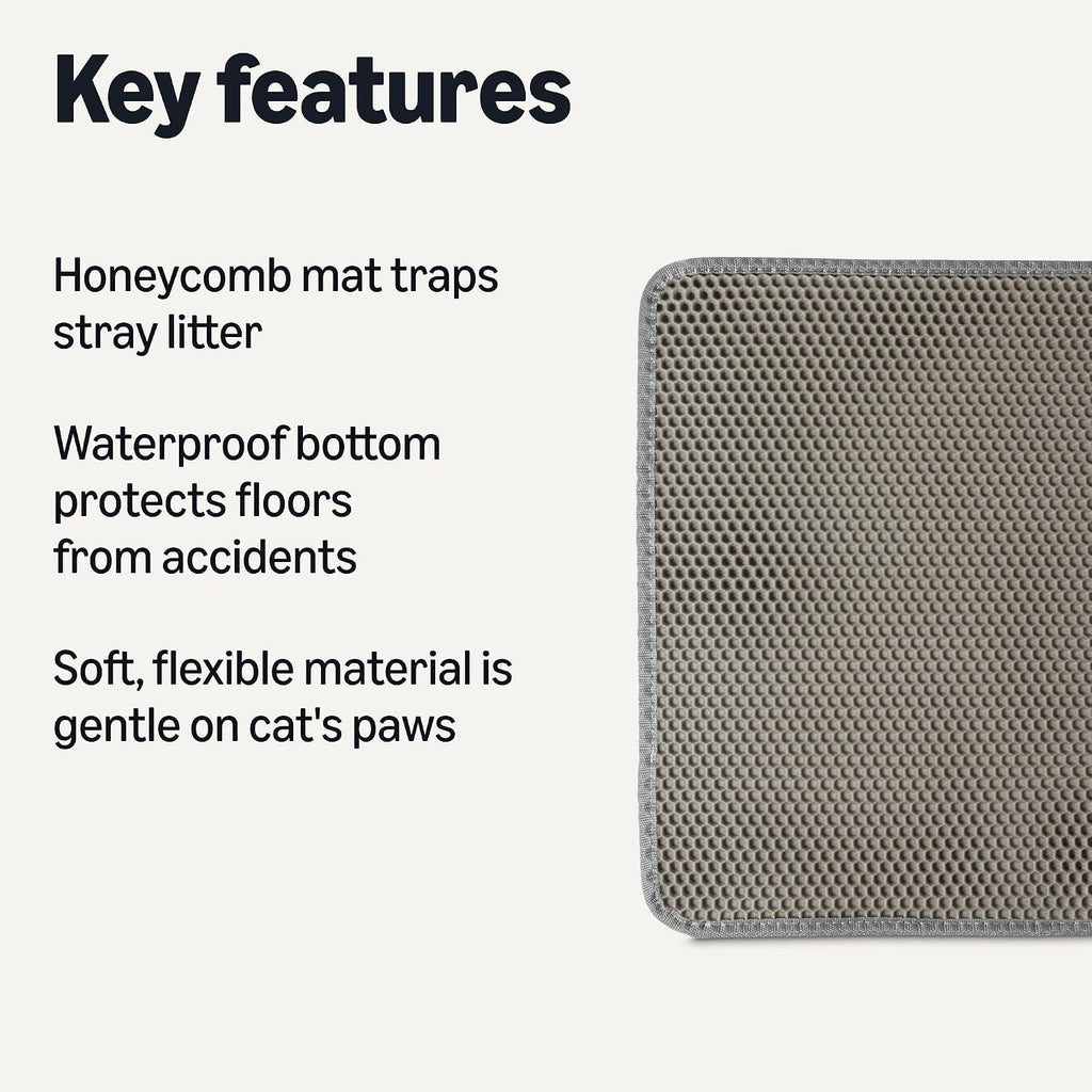 Amazon Basics Double-Layer Cat Litter Mat, Honeycomb Design with Scatter Control, Waterproof & Urine-Proof, Non-Slip Trapper Mat, Soft on Paws, Grey, 30" x 24"