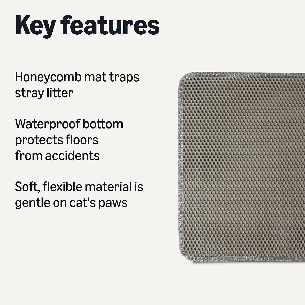 Amazon Basics Double-Layer Cat Litter Mat, Honeycomb Design with Scatter Control, Waterproof & Urine-Proof, Non-Slip Trapper Mat, Soft on Paws, Grey, 30" x 24"