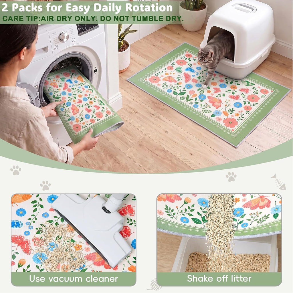 Bienbee Cat Litter Mat, 2 Pack 33" x 22" Machine Washable for Litter Boxes