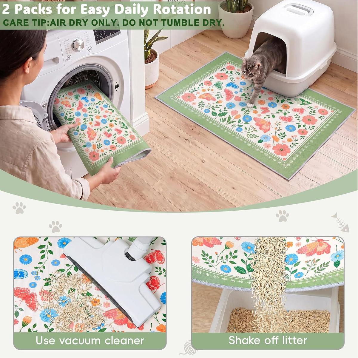 Bienbee Cat Litter Mat, 2 Pack 33" x 22" Machine Washable for Litter Boxes