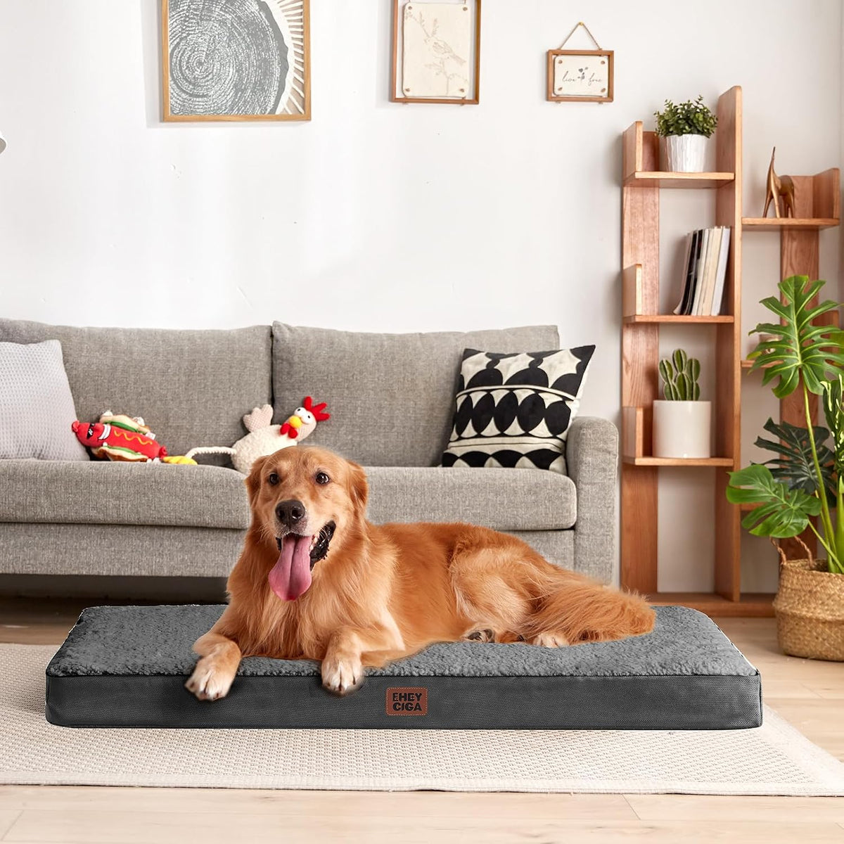 EHEYCIGA Orthopedic Dog Bed Large with Removable Washable Cover, 50IN Grey