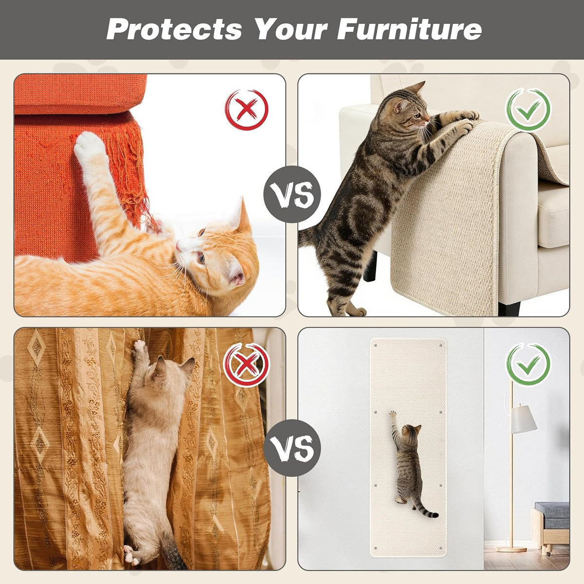 FHTONGE Extra Tall Thickened Cat Wall Climbing Carpet with 16 Screws, White