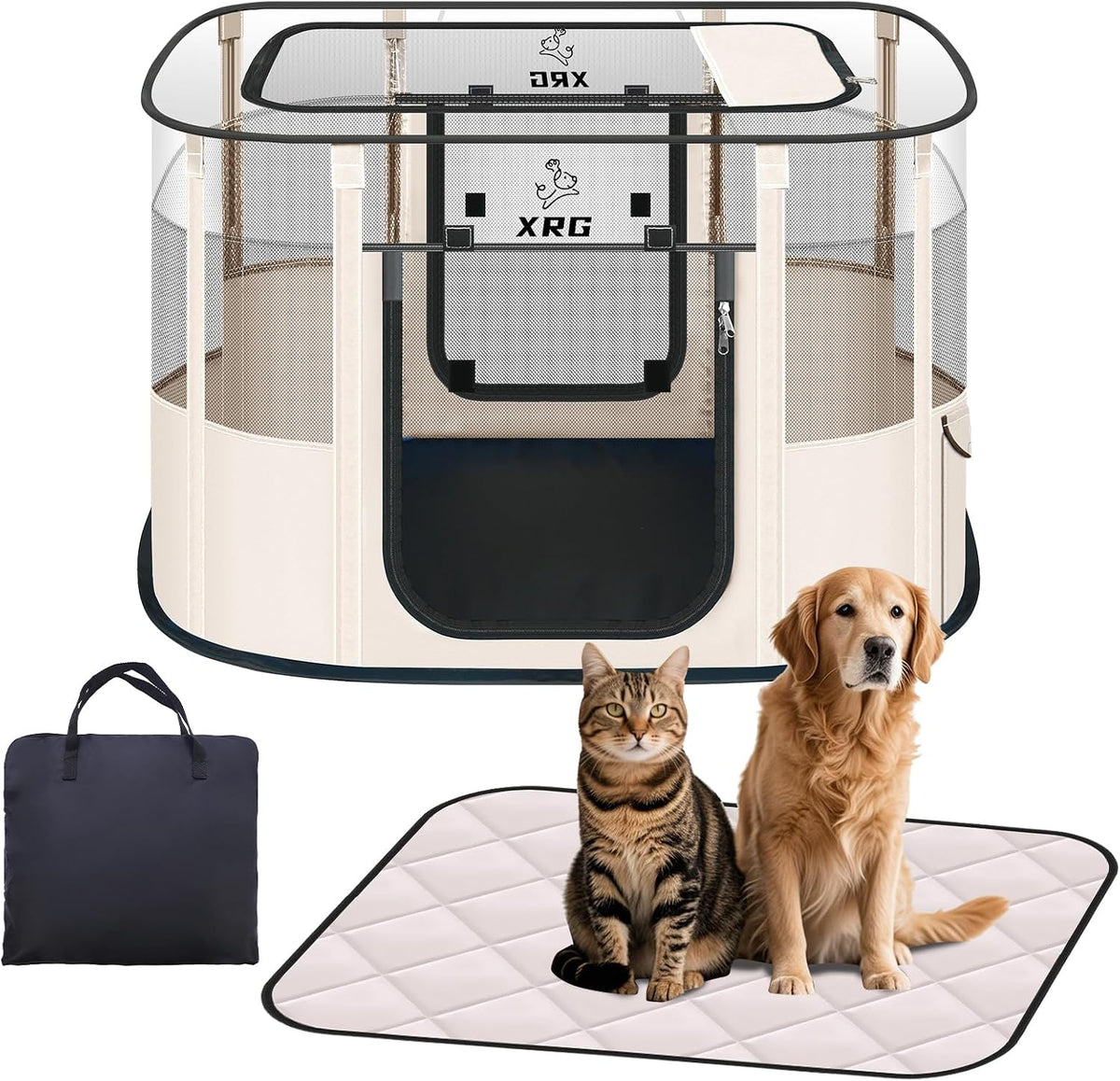 XRG Foldable Dog Playpen with Pad,Indoor Cat Kennel M(31.5"x23.6"x21.7")