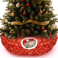 Snowflake Cat Tunnel Bed Under Christmas Tree 36'' Kitten Circle Donut Tunnel Skirt with Ball Mat Decorative Xmas Folding Home Kitty Guard Tube Holiday Party Indoor Pet(Red Gold)
