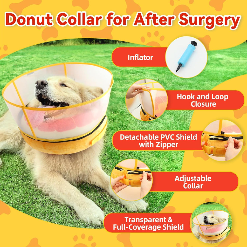 Upgraded Inflatable Dog Cone Collar to Stop Licking, Soft Dog Donut Collar