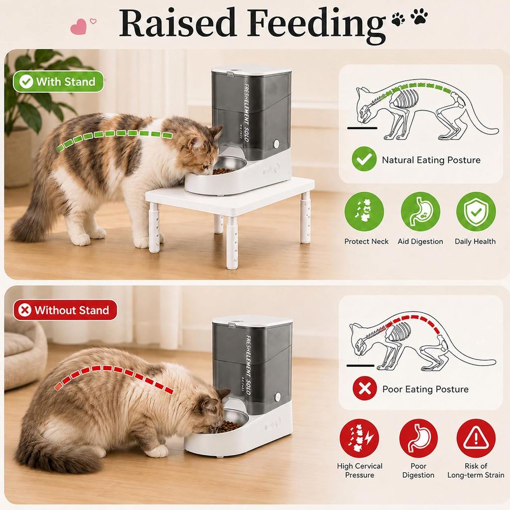 ECOLOVI Height-Adjustable Cat Food Stand, Elevated Cat Feeder Stand for Automatic Feeder & Bowls, Lifted Cat Food Table Station, Raises Feeder/Bowl, Relieves Spine and Joints Noticeably, White