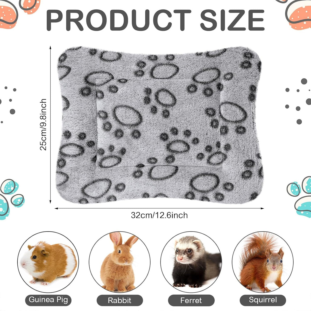 Haull 4 Pcs Waterproof Guinea Pig Bedding Mat, Gray Paw, 13 x 10