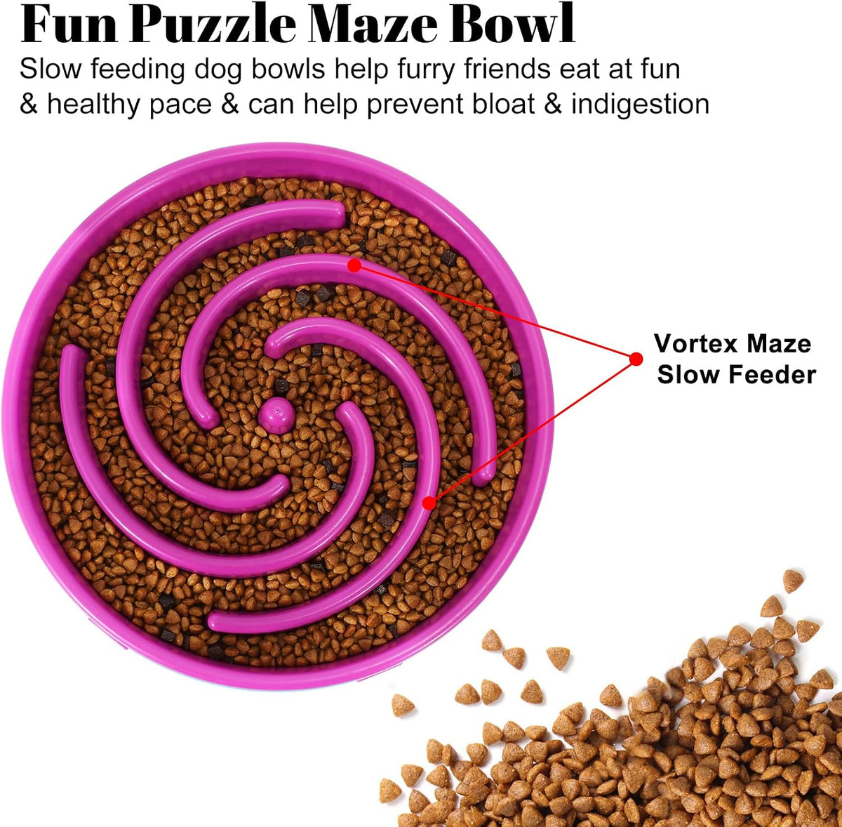 Whippy Slow Feeder Large Dog Bowl - Non Slip Maze Puzzle Bowl for Medium to Large Dogs - Purple