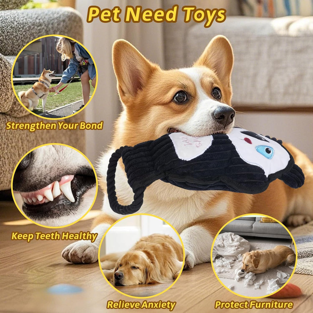 2-Pack Crinkle and Squeaky Dog Toys & Tough Tug of War Set - No Stuffing Chew-Resistant Plush Toys to Keep Them Busy, Best Birthday Gift for Small/Medium/Large Breeds (Panda & Dino)
