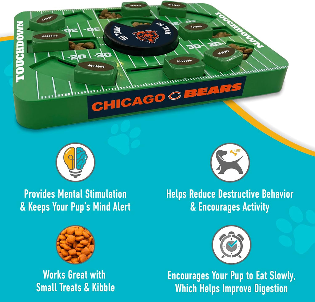 Pets First NFL Chicago Bears Large Puzzle Toy for Dogs, Slow Feeder Board for Pets, New Bigger Size, Interactive Doggie Treat Toy