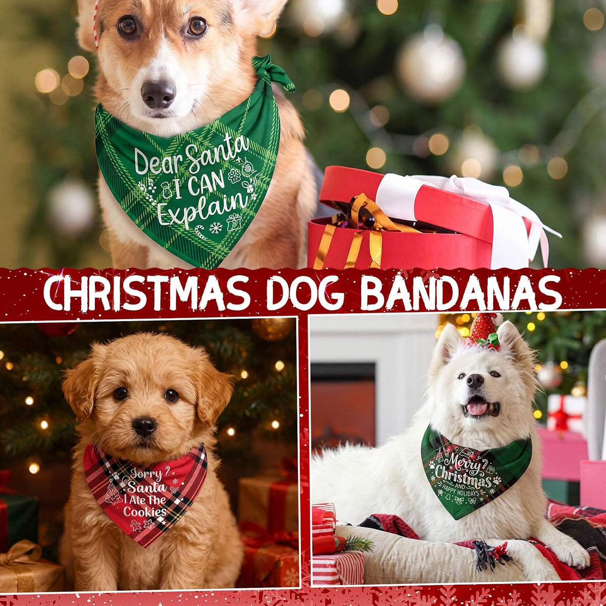 Huhumy 100 Pcs Christmas Plaid Dog Bandanas Bulk Plaid Bandanas for Dogs