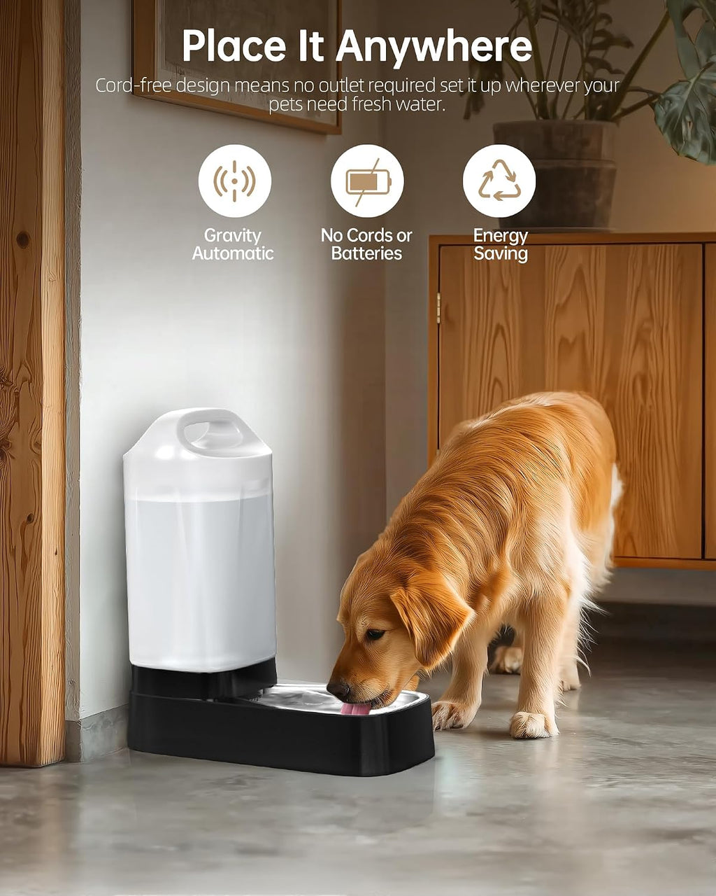 Automatic Dog Water Bowl Dispenser with Filter - 2.4 Gal Large Gravity Auto Pet Water Feeder Waterer with Stainless Steel Bowl & Easy Carry Handle for Large Dog Cat Multi Pet Use