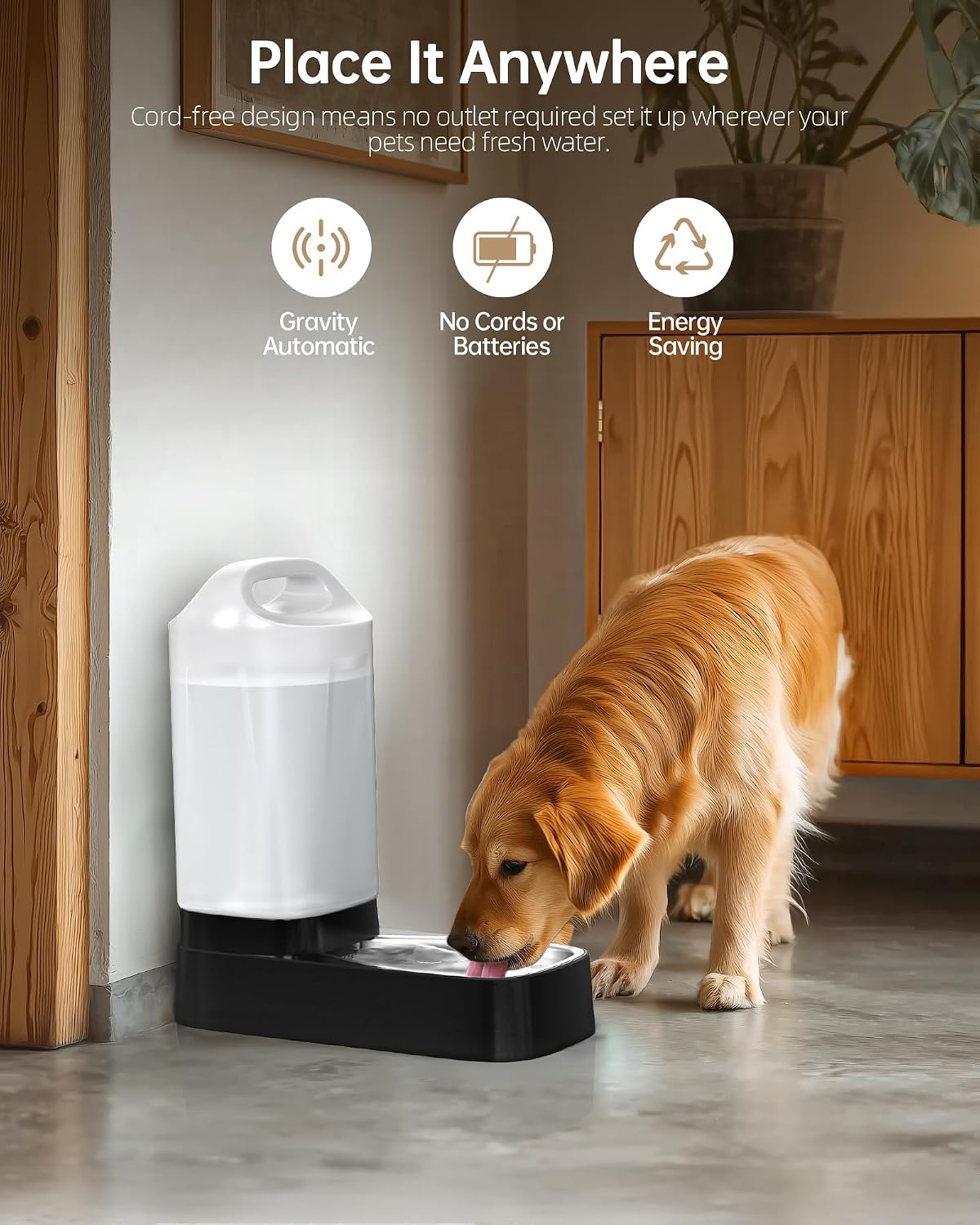 Automatic Dog Water Bowl Dispenser with Filter - 2.4 Gal Large Gravity Auto Pet Water Feeder Waterer with Stainless Steel Bowl & Easy Carry Handle for Large Dog Cat Multi Pet Use