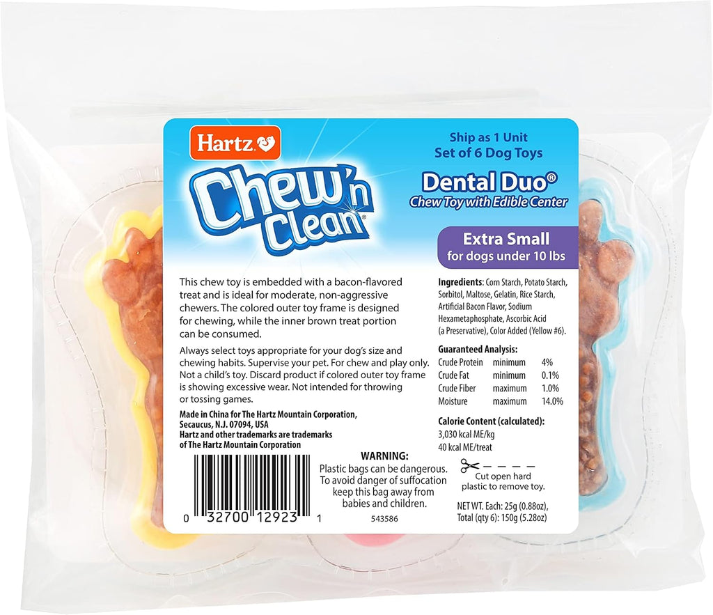 Hartz Chew 'n Clean Dental Duo Dog Treat & Chew Toy, Color Varies, X-Small (Pack of 48)
