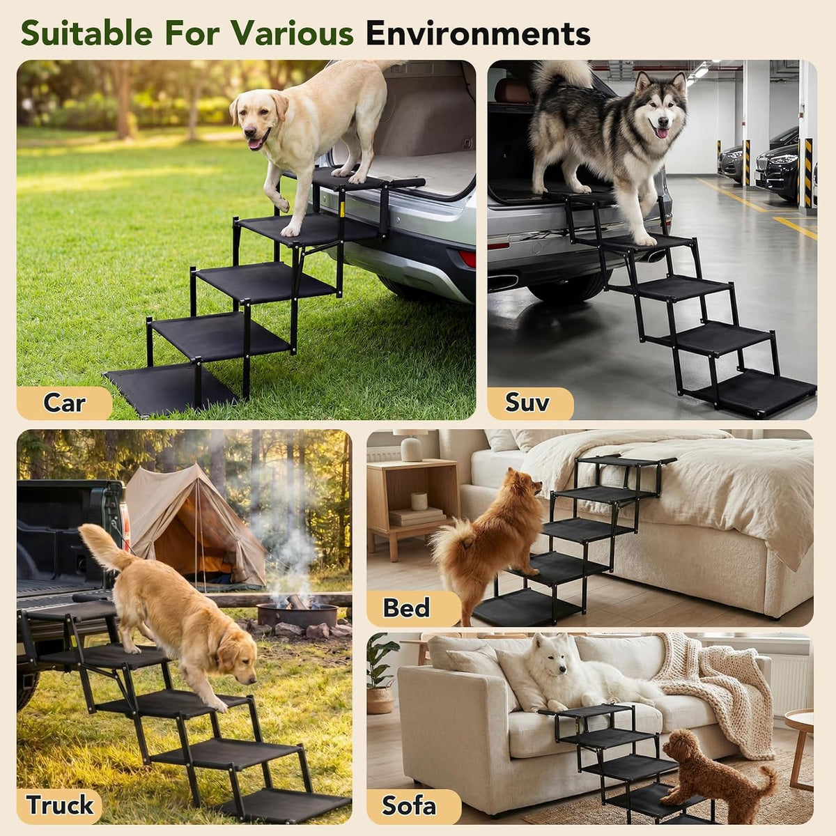 Extra Wide Dog Ramp for Car,Foldable Dog Steps for Truck SUV,150 Lbs