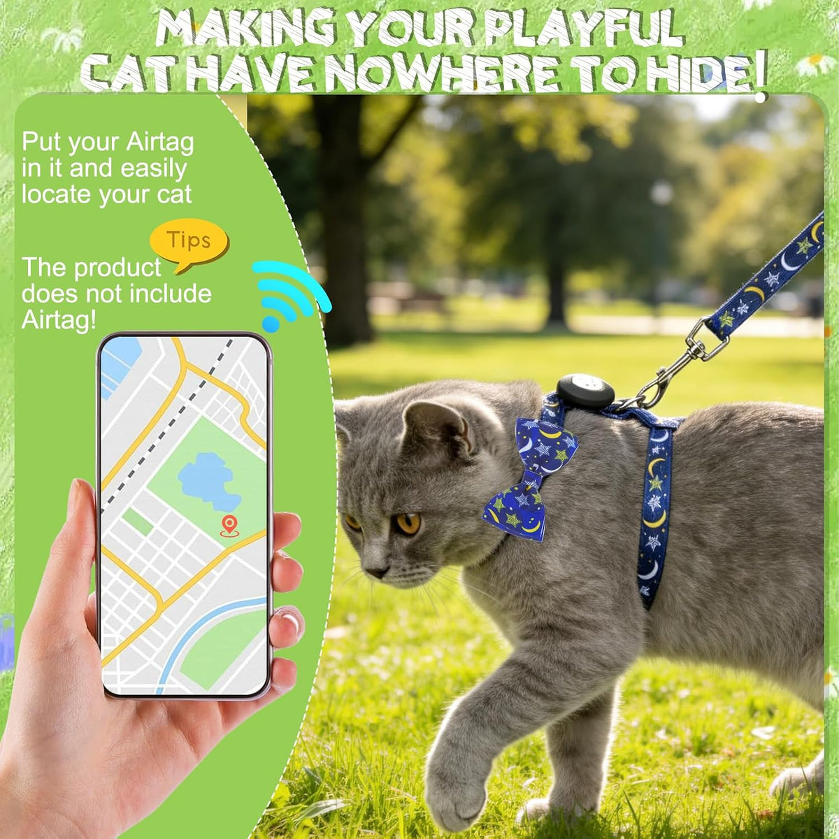 EXPAWLORER Cat Harness and Leash Set Escape Proof Vest with AirTag Holder