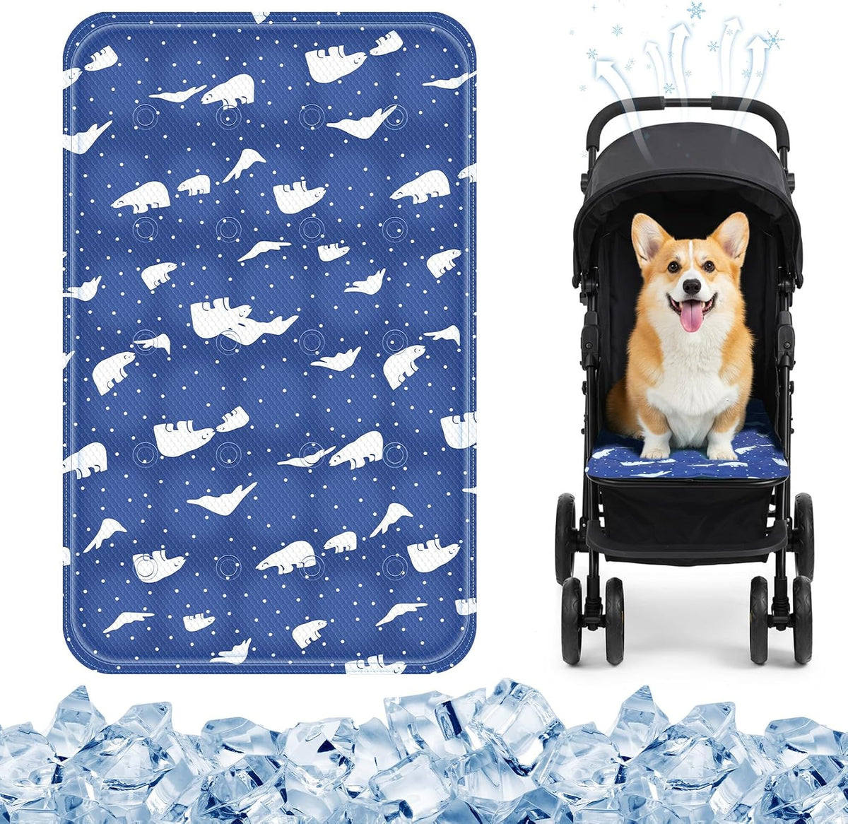 Nuanchu Pet Cooling Mat, Royal Blue Bear, 11.81 x 19.69 Inches, 1 Pcs