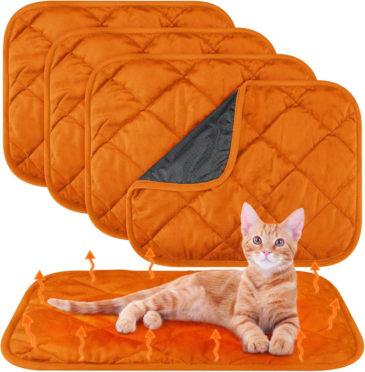 4 Pack Self Heating Cat Pad Self Warming Dog Mat, 18 x 24 Inch, Orange