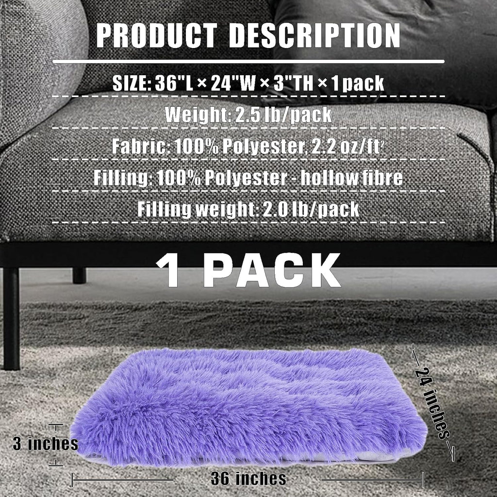 Machine Washable Dog Bed, Deluxe Plush Dog Crate Pad and Cat Bed, Anti-Slip Bottom Kennel Pad Mat, Fuzzy Pet Beds for Large, Medium, Small Dogs Breeds (Violet, 36.0" L x 24.0" W x 3.0" Th x 1 Pack)