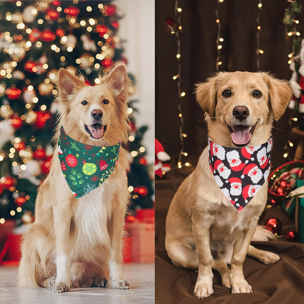 ADOGGYGO 4 Pack Dog Bandana Christmas Dog Scarf Triangle Bibs Kerchief Set Red Green Pet Christmas Costume Accessories Decoration for Extra Large Dogs (X-Large)