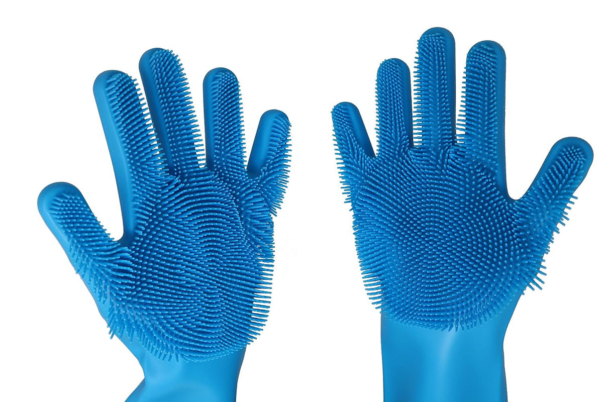 Pet Grooming Gloves - Hair Removal, Massage, and Bathing Shampoo Gloves in Blue