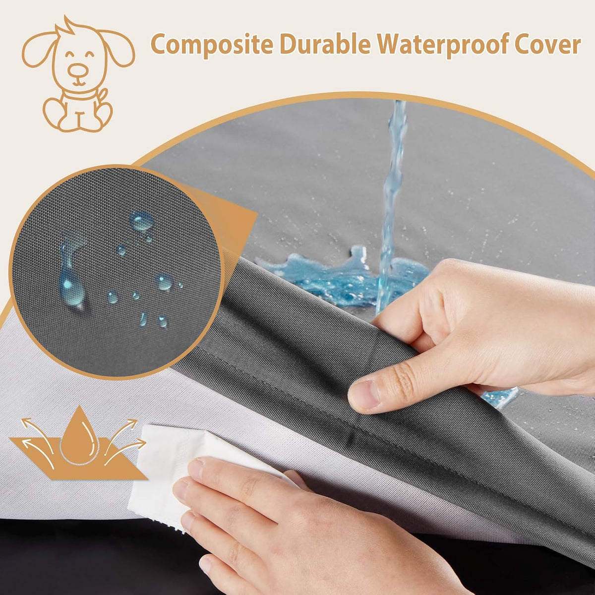 BFPETHOME Outdoor Waterproof Dog Bed for Large Dogs, Washable Cover, 30"