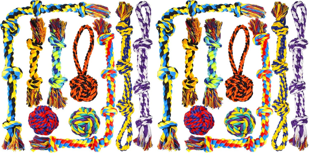 SHARLOVY Large Tough Chew Toys for Aggressive Chewers Large Breed,Heavy Duty Dental Rope Toys Kit for Medium Dogs,5 Knots Indestructible Cotton Puppy Teething Chew Tug Toy Set of 9 (Pack of 2)