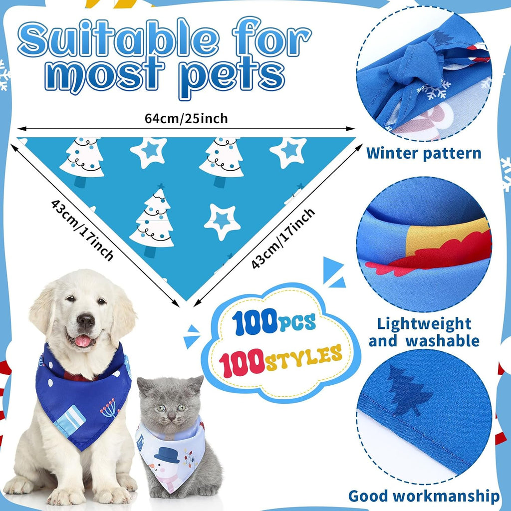 Huhumy 100 Pcs Winter Dog Bandanas Bulk Snowflake Bandanas for Dogs