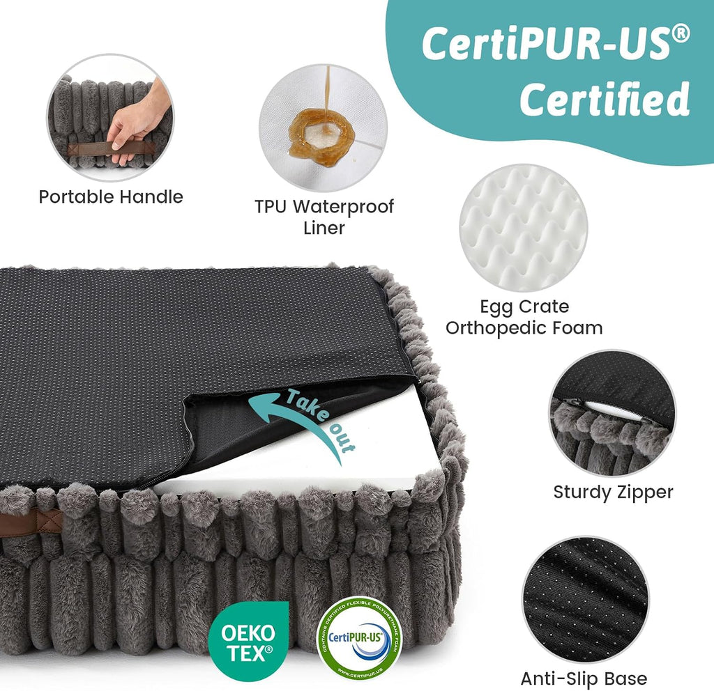COZY KISS Orthopedic Warming Dog Beds Large Sized Dog, 44 inches, XL, Gray