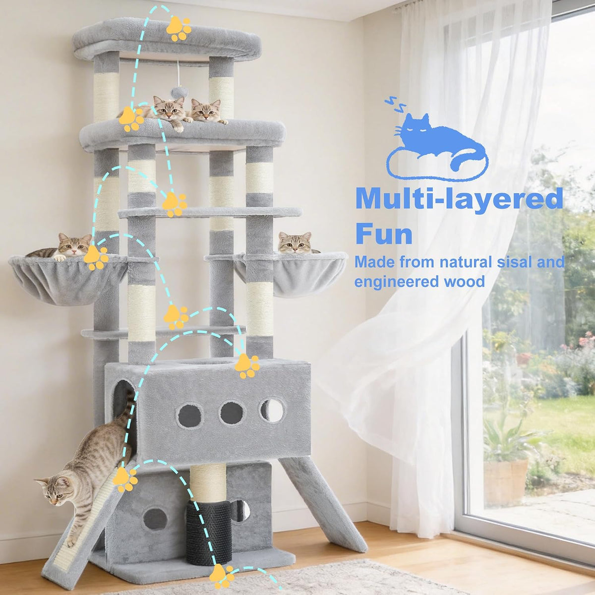 Hey-brother Cat Tree Tower with Multi-Level Platforms, Cozy Condos, MPJ085W