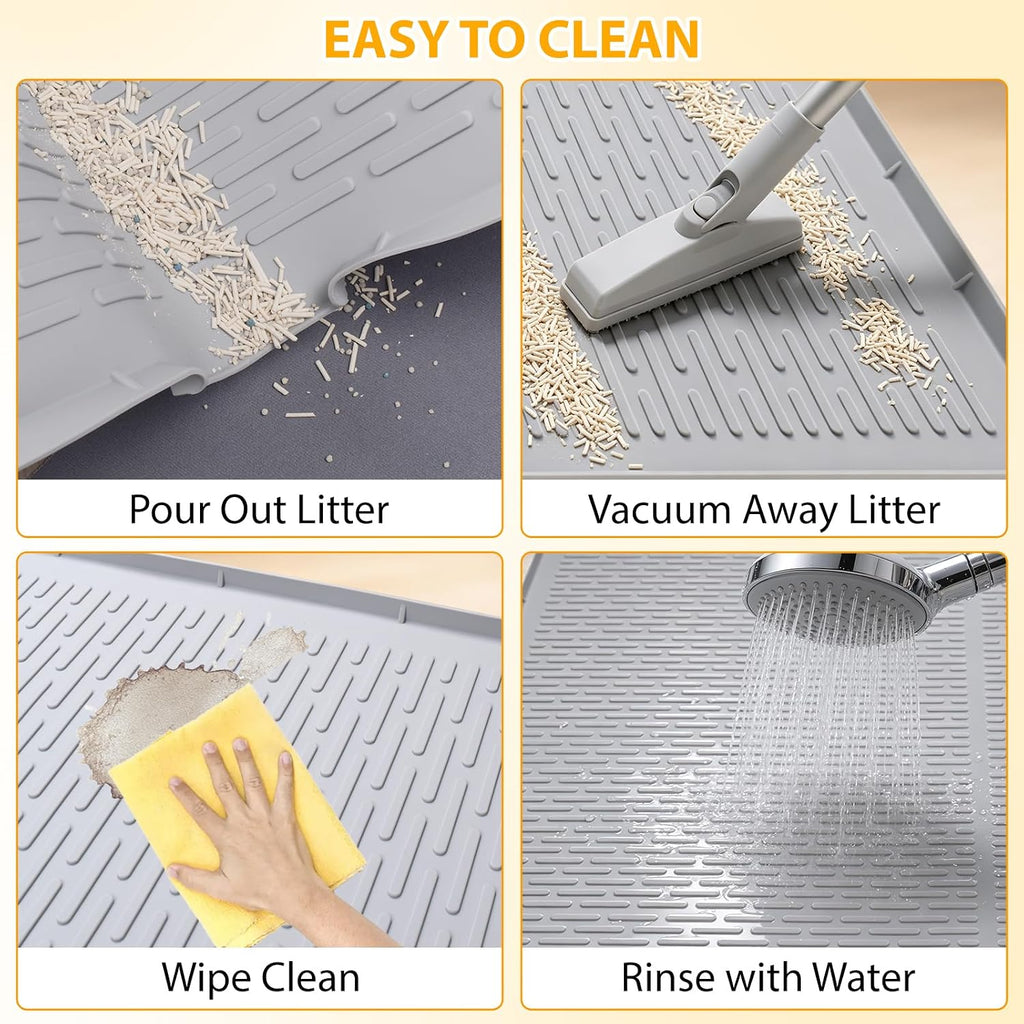 Cat Litter Box Mat, 47" x 35" Extra Large Silicone Cat Litter Mat | Waterproof & Washable Kitty Litter Catcher Matt, Soft on Paws Non-Slip Easy to Clean Reduces Litter Tracking for Indoor Cats