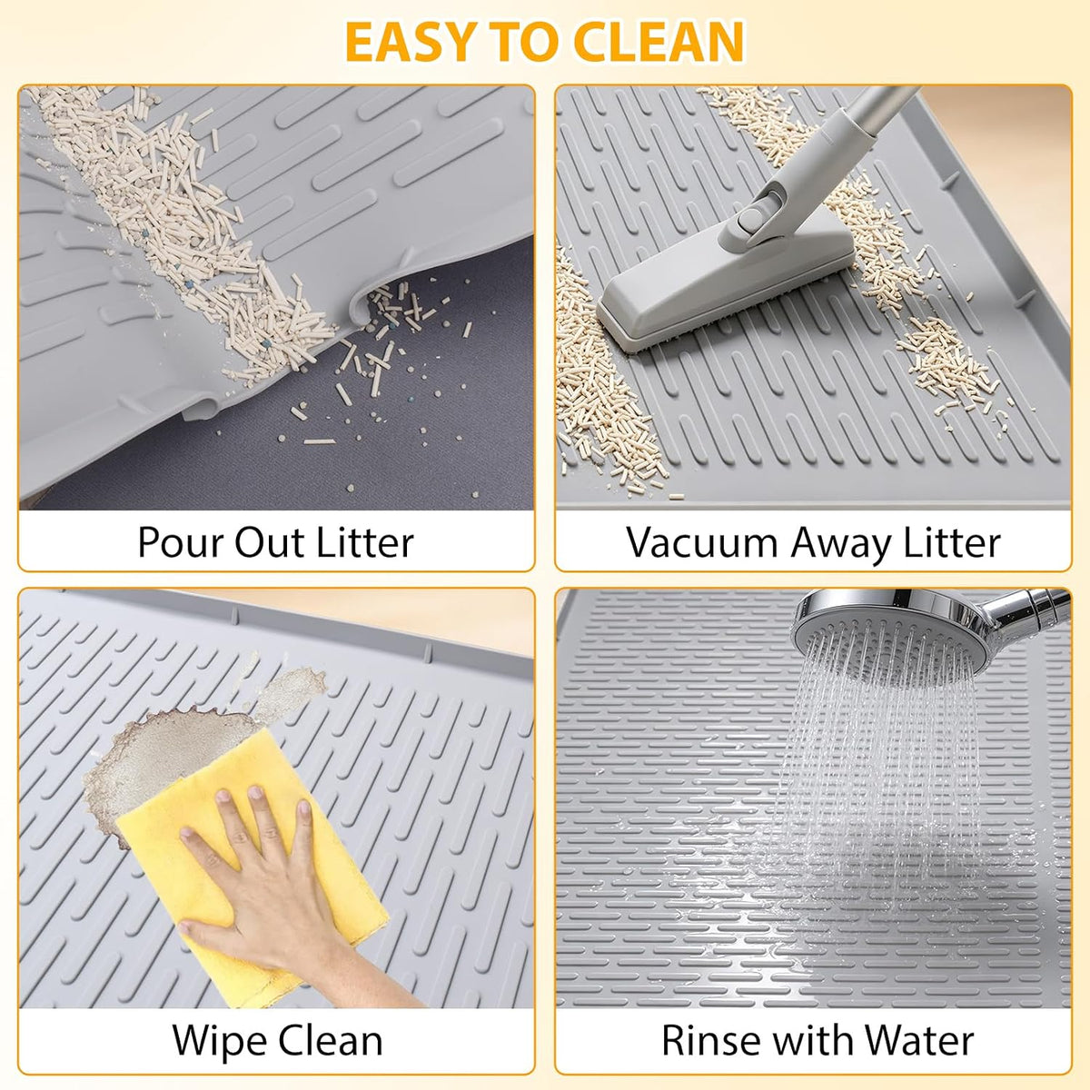 Cat Litter Box Mat, 47" x 35" Extra Large Silicone Cat Litter Mat | Waterproof & Washable Kitty Litter Catcher Matt, Soft on Paws Non-Slip Easy to Clean Reduces Litter Tracking for Indoor Cats