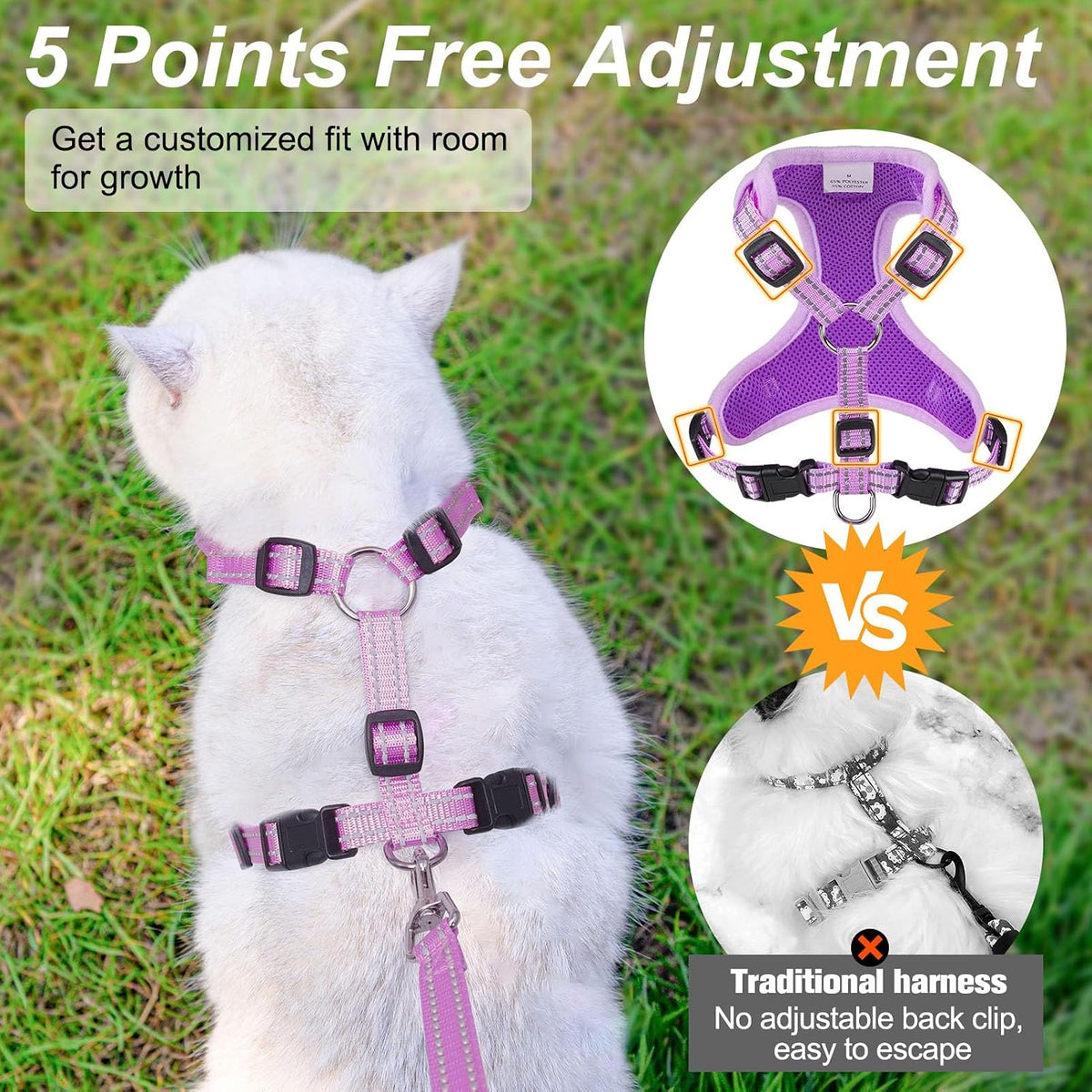 BEAUTYZOO Cat Harness and Leash Set, Escape Proof and Adjustable, Purple