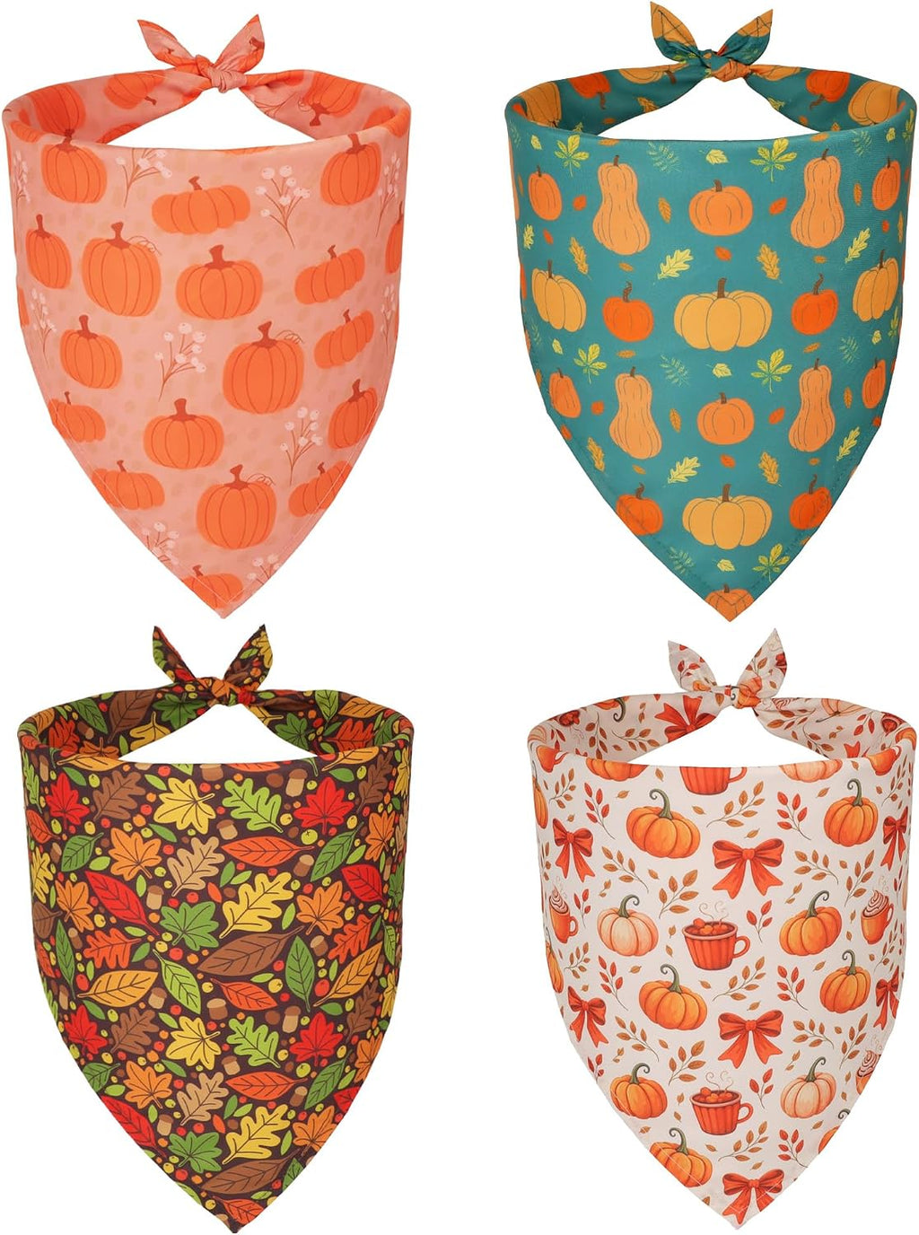 ADOGGYGO 4 Pack Fall Dog Bandana, Pumpkin Leaf Thanksgiving Dog Scarf, XL