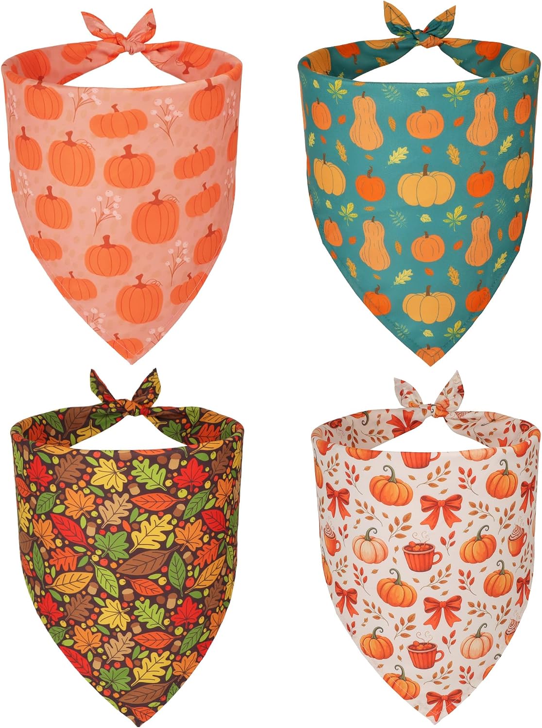 ADOGGYGO 4 Pack Fall Dog Bandana, Pumpkin Leaf Thanksgiving Dog Scarf, L