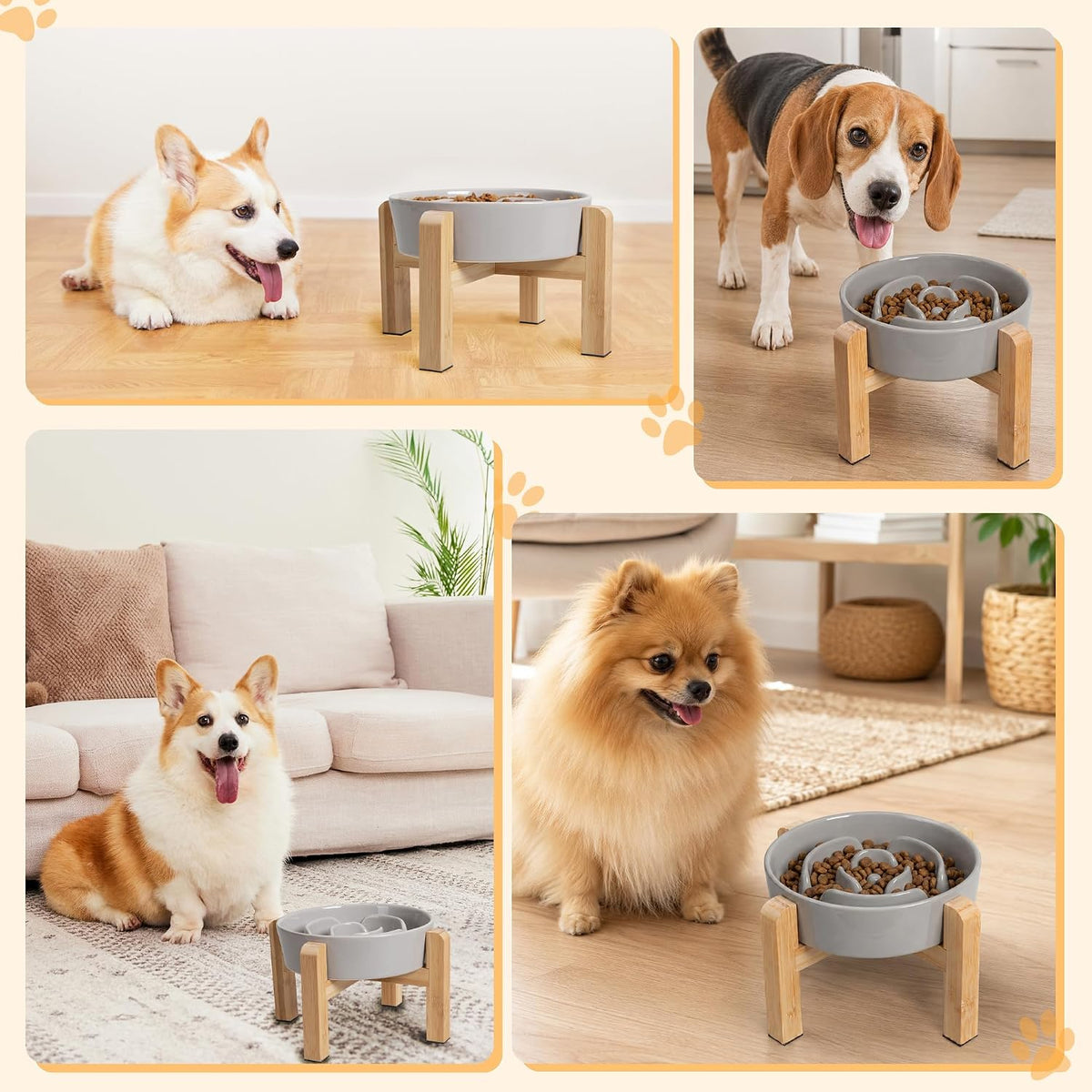 Elevated Slow Feeder Dog Bowl, 6.7" Ceramic Maze Dog Bowl with Stand