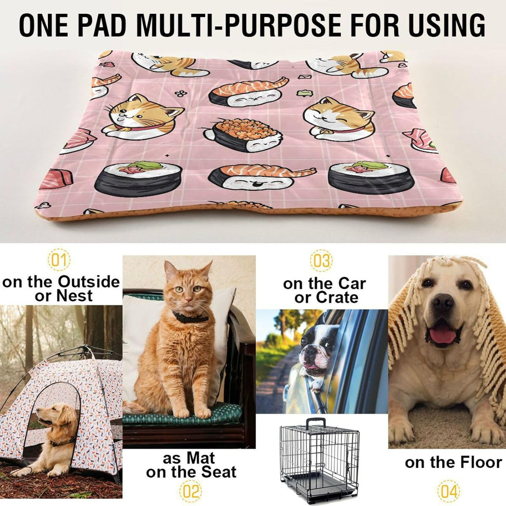 Blueangle Sushi Kawaii Pattern Dog Bed Cat Bed, Rectangle Comfortable Pet Bed, Ultra Soft Calming Dog Bed for Small Medium Dogs,18" x 24"