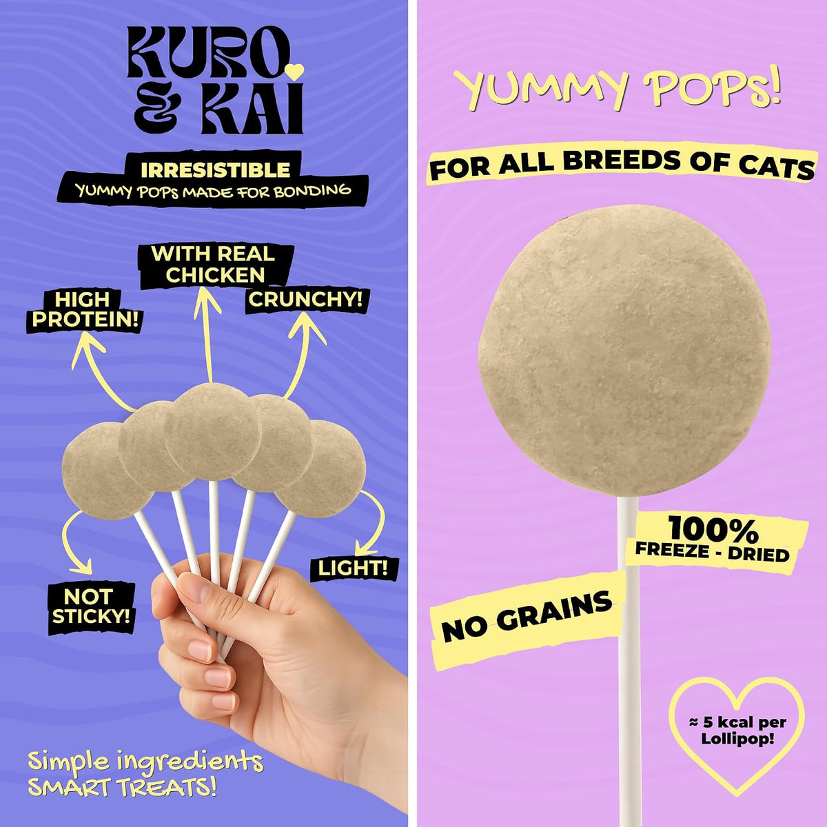 KURO & KAI Freeze Dried Goat Milk Cat Treats, Chicken Lollipops, 15 Count