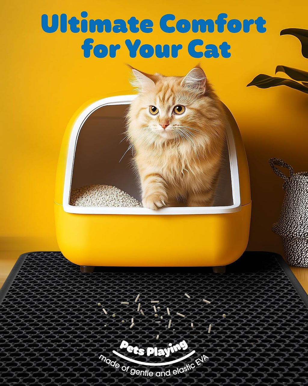 Powools Cat Litter Mat, 30 x 24 in, Waterproof, Non-Slip, Black | Litter Trapping Mat, Easy to Clean, Litter Box Mat, Urine-Proof, Cat Toilet Training Systems Accessories, Indoor Cats