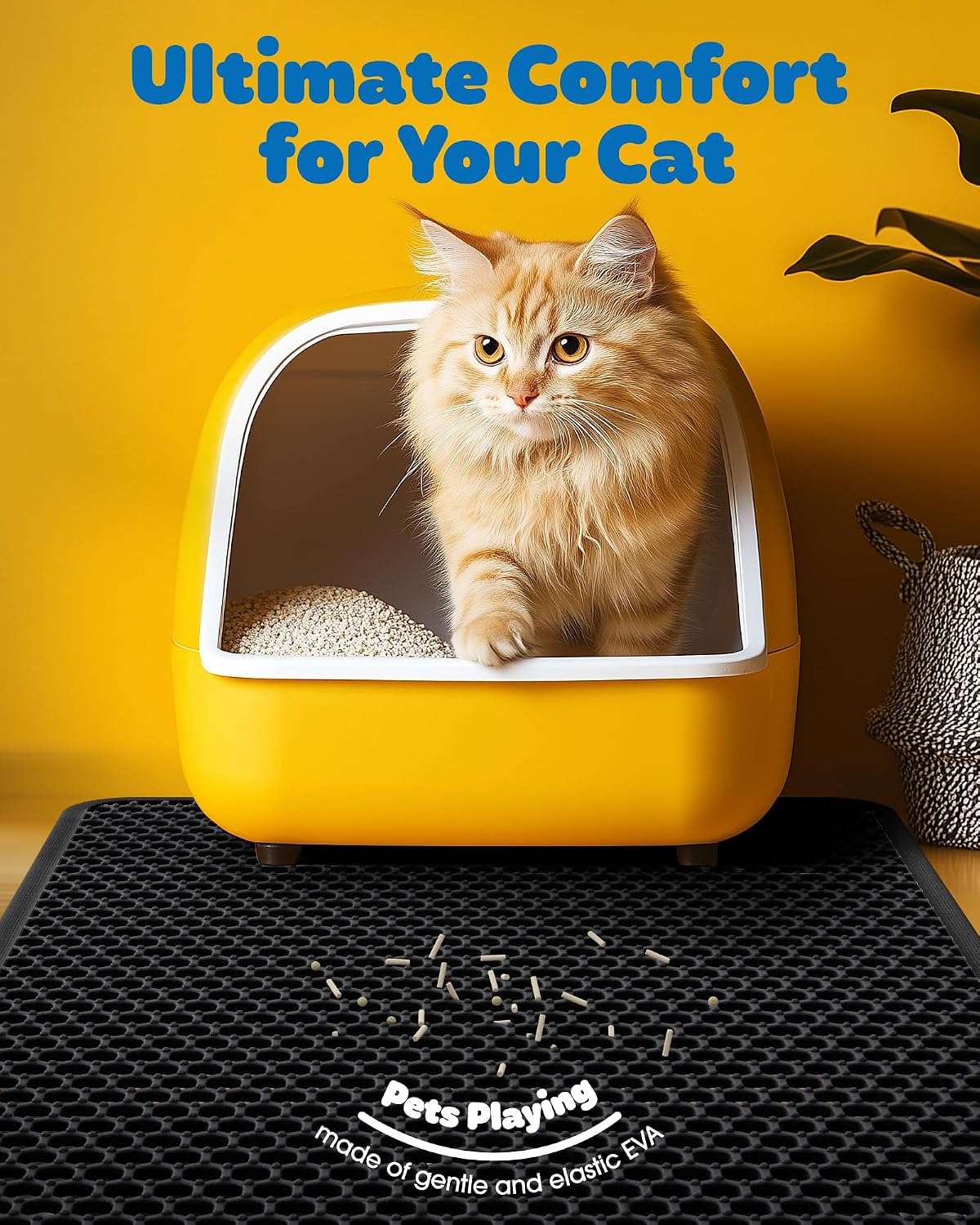 Powools Cat Litter Mat, 30 x 24 in, Waterproof, Non-Slip, Black | Litter Trapping Mat, Easy to Clean, Litter Box Mat, Urine-Proof, Cat Toilet Training Systems Accessories, Indoor Cats