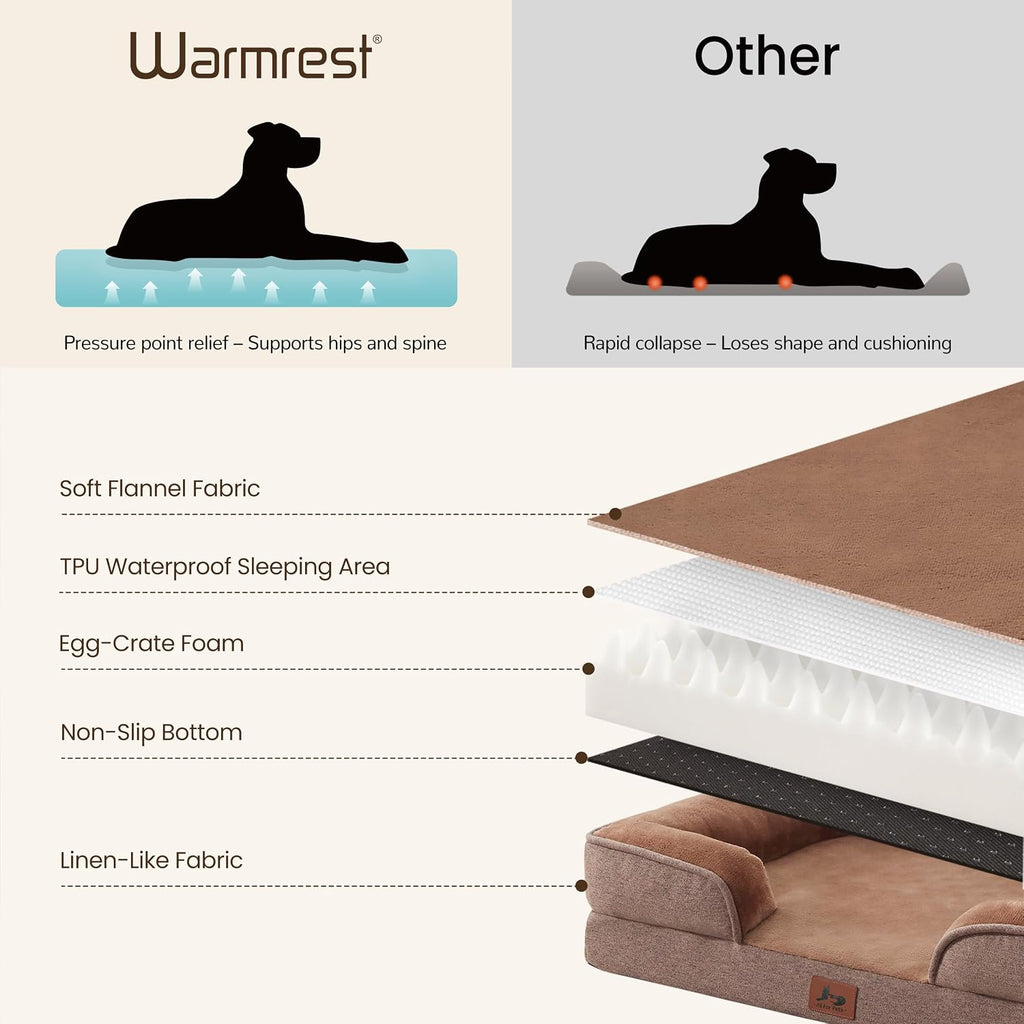 XL Orthopedic Dog Bed for Large Dogs, Removable Washable, Brown