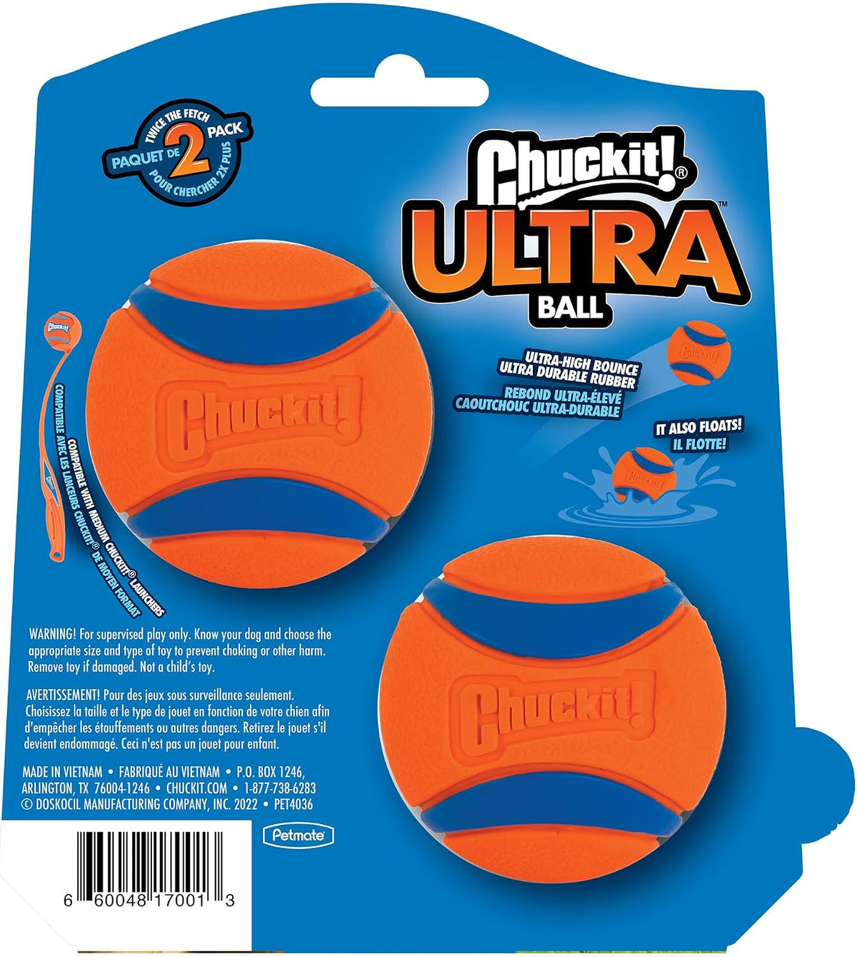 Chuckit! Ultra Rubber Dog Ball, Floating Fetch Toy, Medium 2.5-in, 4-Pack