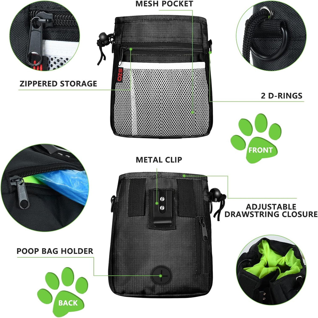 SZO Dog Training Treat Pouch with Training Clicker, Black