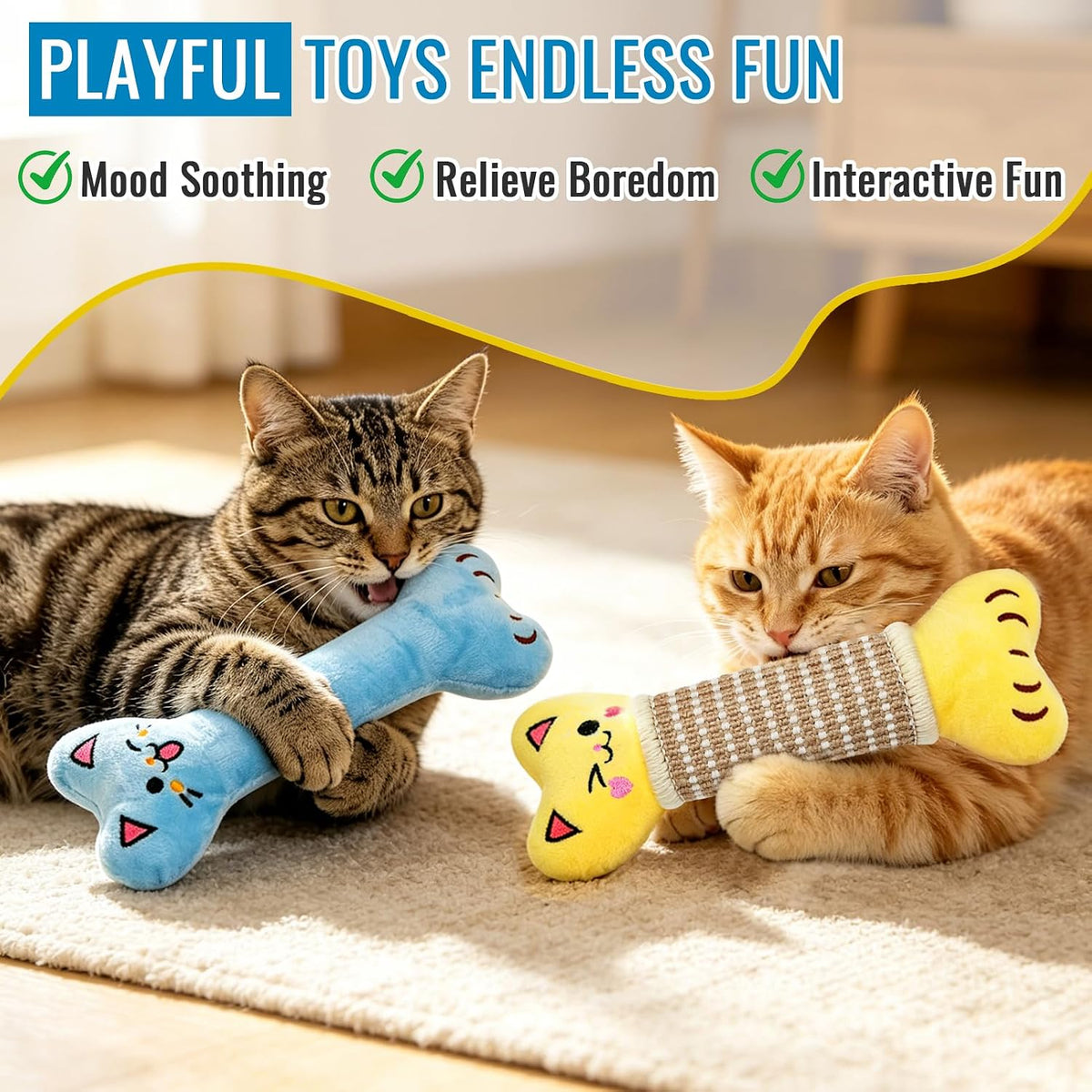 ENNOKEY Catnip Cat Toys Pillows for Indoor Kittens Kicker Chew, 9.45 Inches | Crinkle Sound, Durable Soft Sisal Material, Safe Teeth Cleaning, Interactive Fun