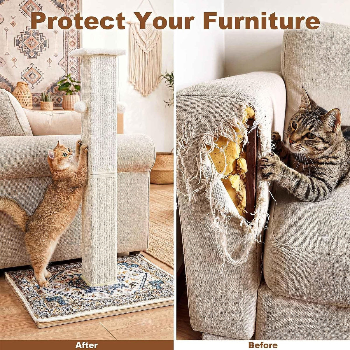 Tall Cat Scratching Post for Indoor Cats Adults with Carpet, White