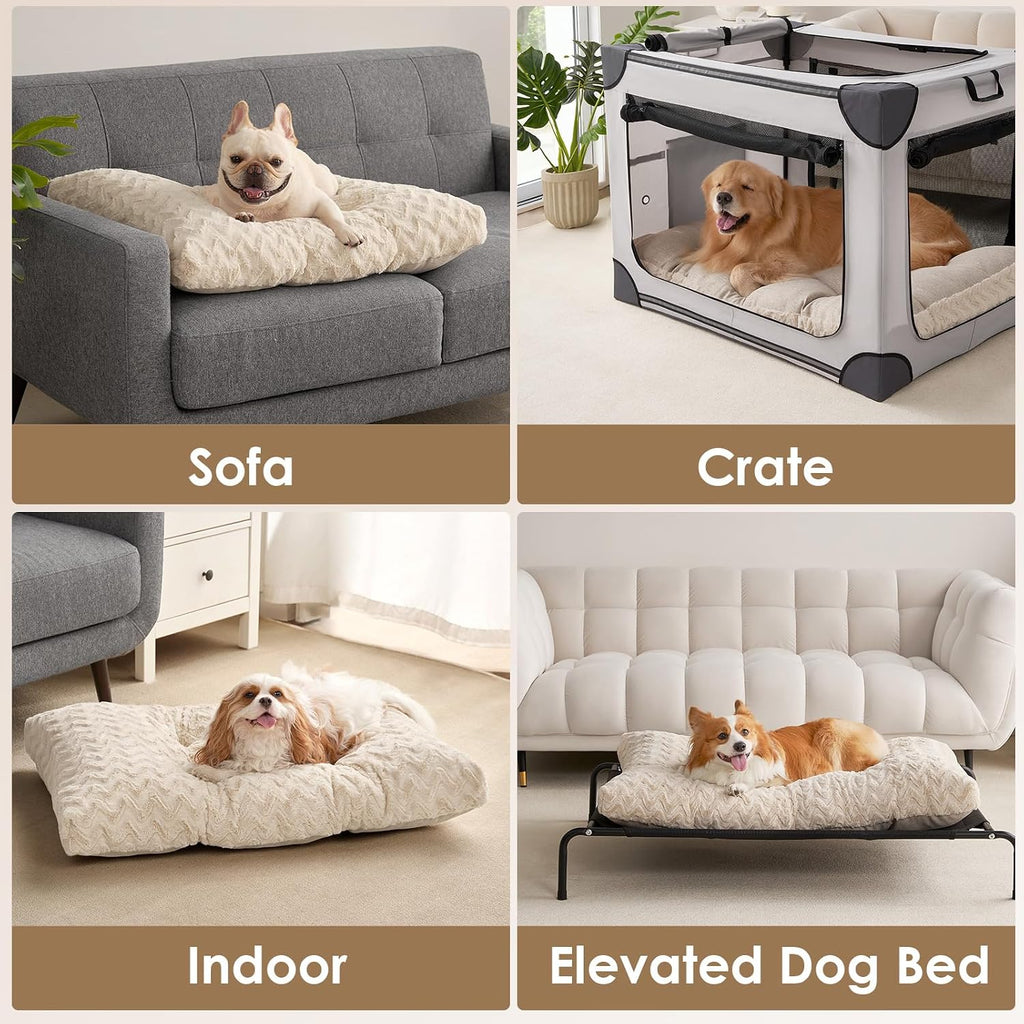 EHEYCIGA Washable Large Dog Bed for Crate, 35x23 Inch Pet Bed, Beige