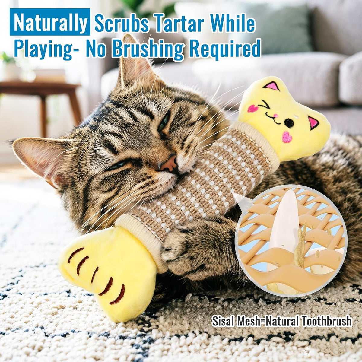 ENNOKEY Catnip Cat Toys Pillows for Indoor Kittens Kicker Chew, 9.45 Inches | Crinkle Sound, Durable Soft Sisal Material, Safe Teeth Cleaning, Interactive Fun