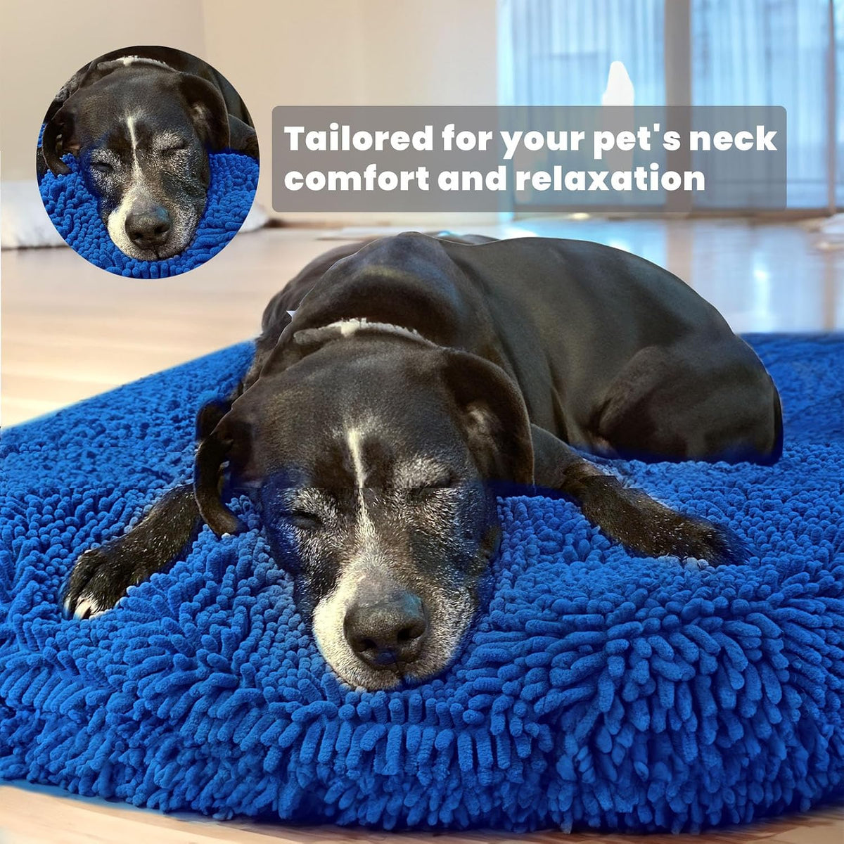 Muddy Mat®Cloud K-9 Bed for Dogs & Cats, Soft & Relaxing Donut Dog Bed, Chenille Material, Removable Cover, Washable & Dryer Safe–Navy Blue Medium(35'x35')