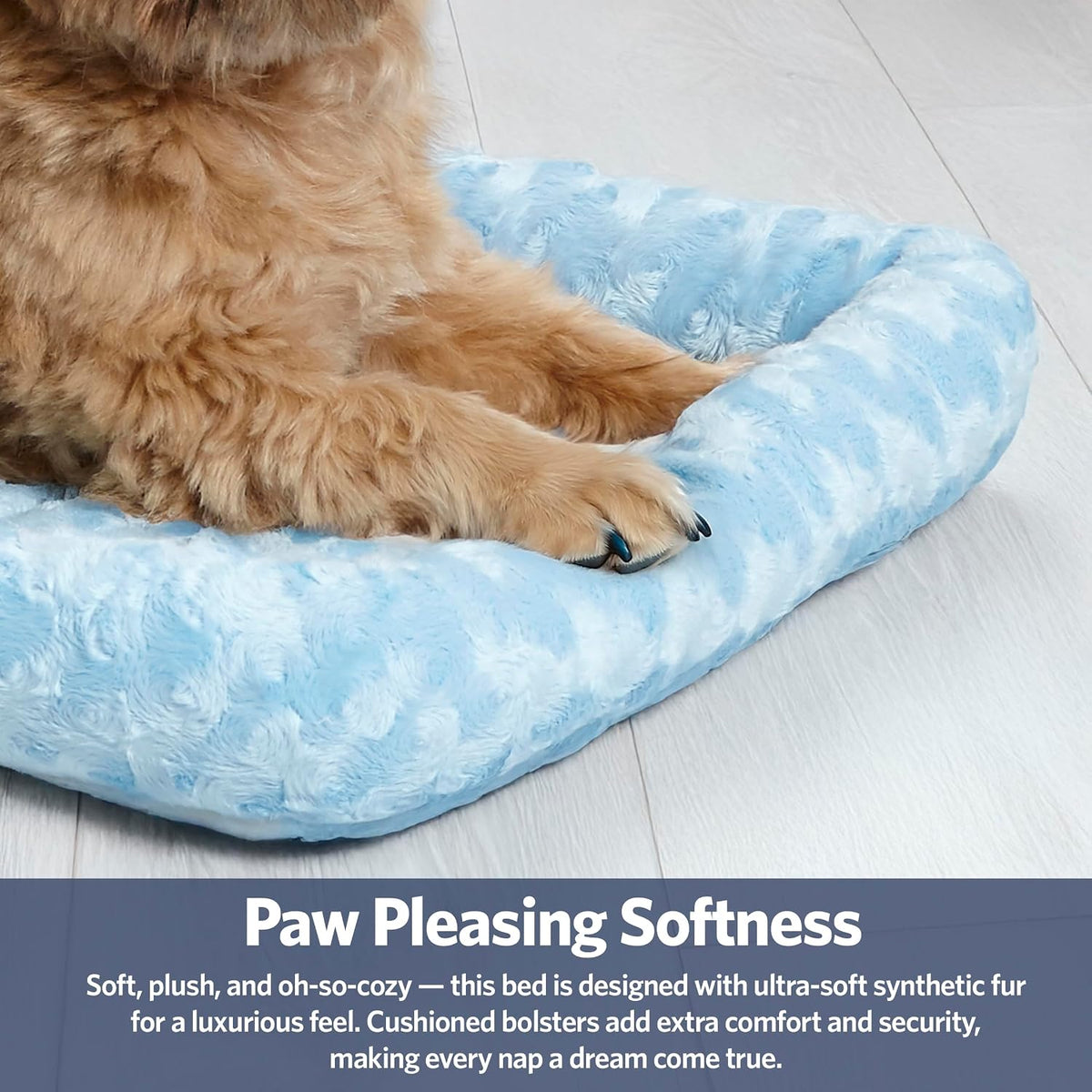 QuietTime by MidWest 18" Dog Crate Bolster Bed, Fashion Blue, Toy Breeds | Faux Fur Crate Mat, Measures 15.75 x 11.02 x 2.36 Inches, Machine Washable Pet Bed, Fits Most 18-Inch Dog Crates