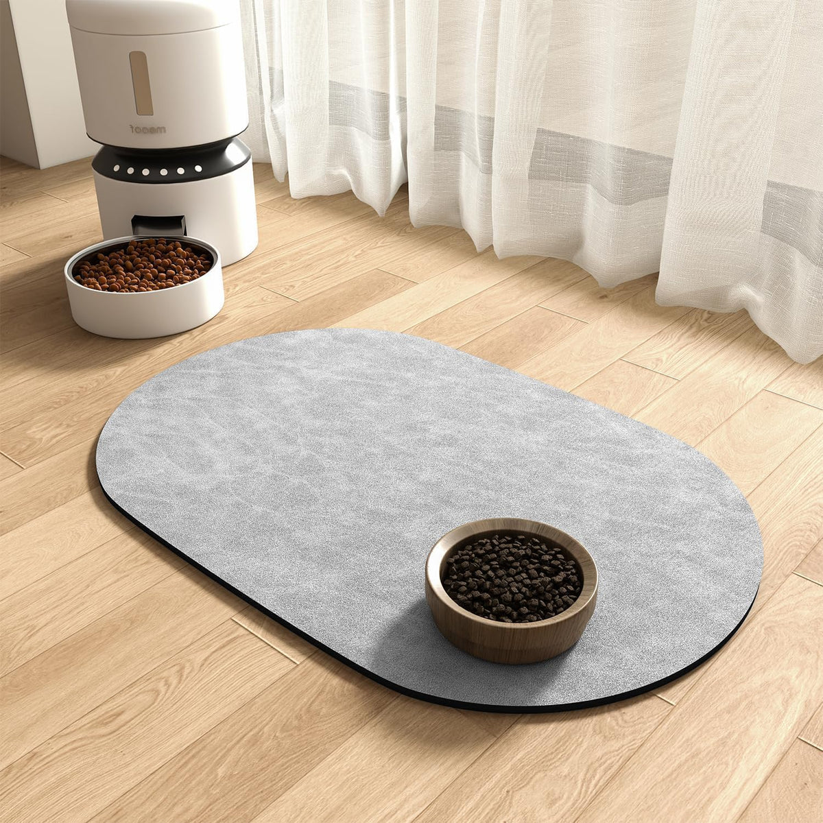 MontVoo Absorbent Dog Food Mat-Dog Mat for Food and Water Bowl | Quick Dry Pet Dish Mat, No Stains & Easy Clean Cat Rug for Messy Drinkers Cat Accessories Pet Supplies, 17"x28", Lightgrey
